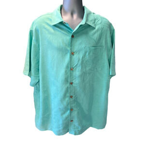 Caribbean Light Green Modal Short Sleeve Casual Button Down, Size 2XB